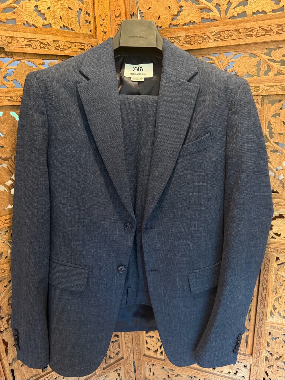 Zara Men's Dark Blue Two-Button Suit Jacket